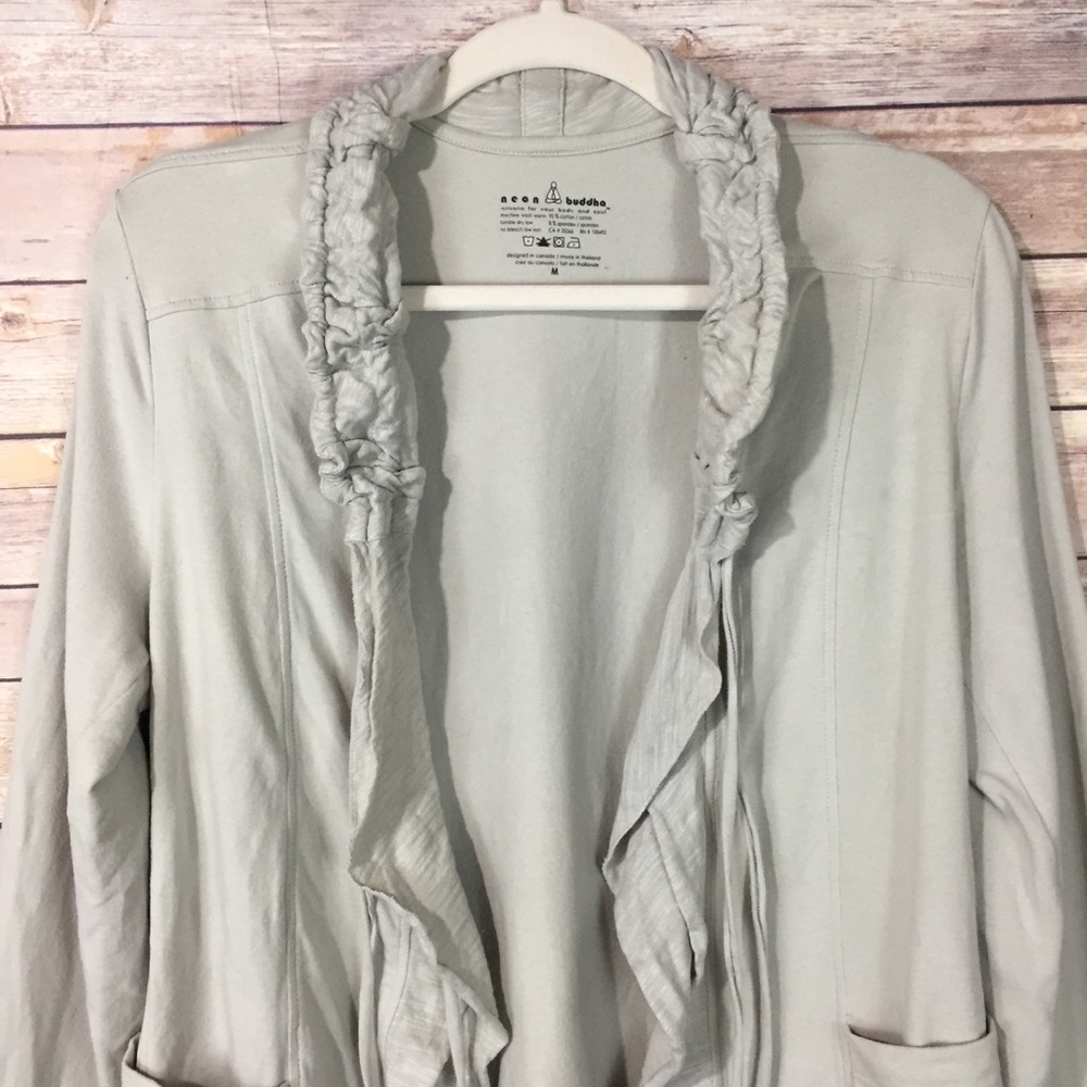 Neon Buddha Beige Tie Front Cardigan Sweater M - Picture 5 of 5
